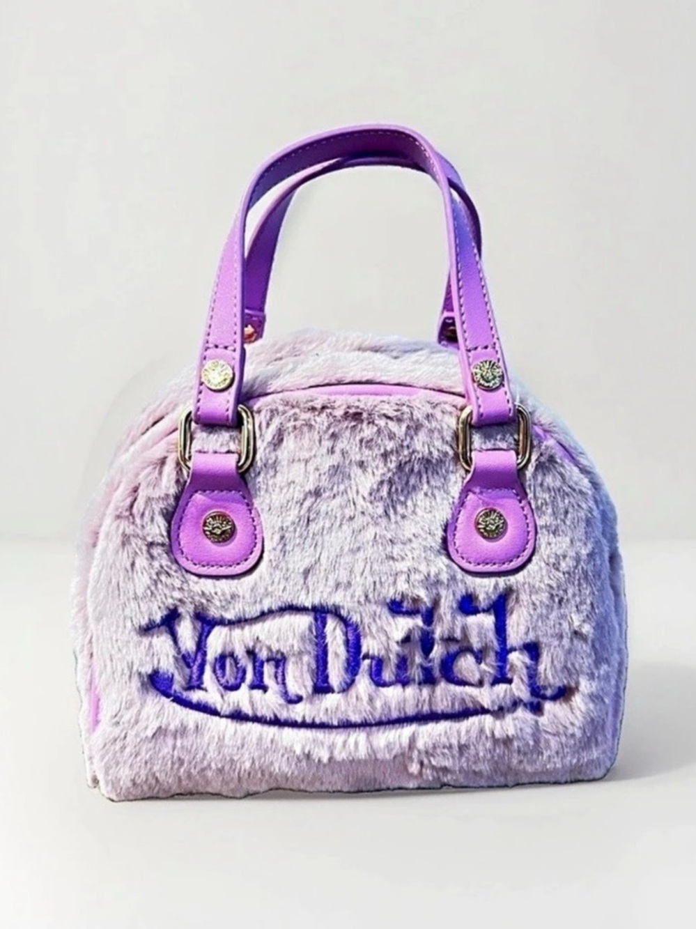 Von Dutch Furry Bowling Bag Faux Fur Purple & Pink